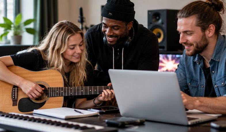 Making music together in the studio